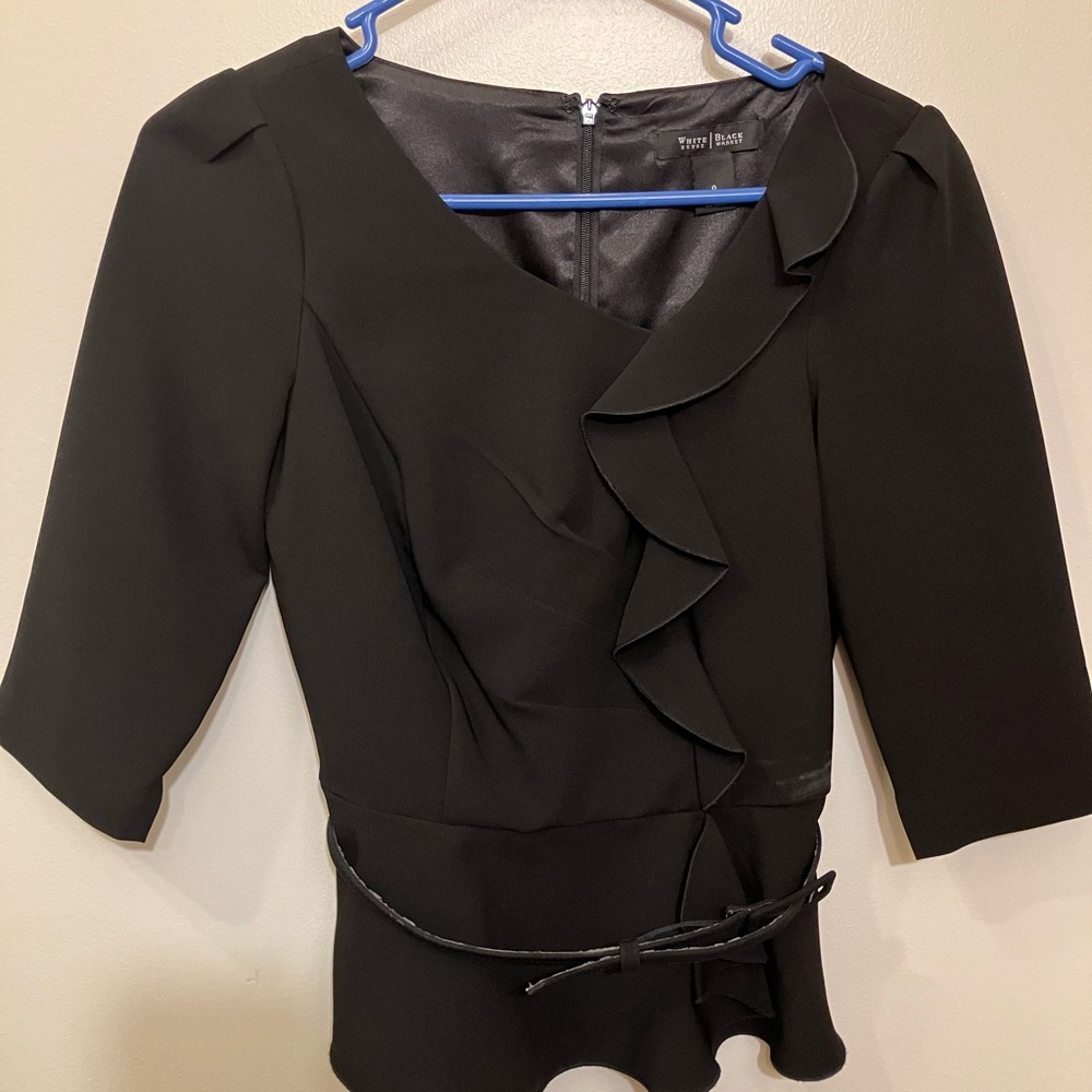 White House Black Market Black Ruffled Blouse